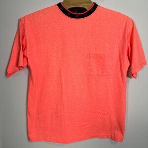 VINTAGE 90s Leggoons Shirt Mens L Large Neon Pink Short Sleeve Pocket Tee‎